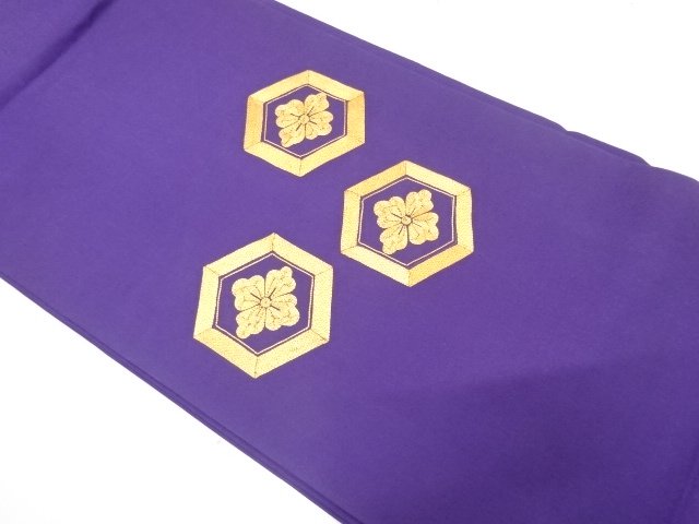 塩瀬　花亀甲模様　刺繍　名古屋帯